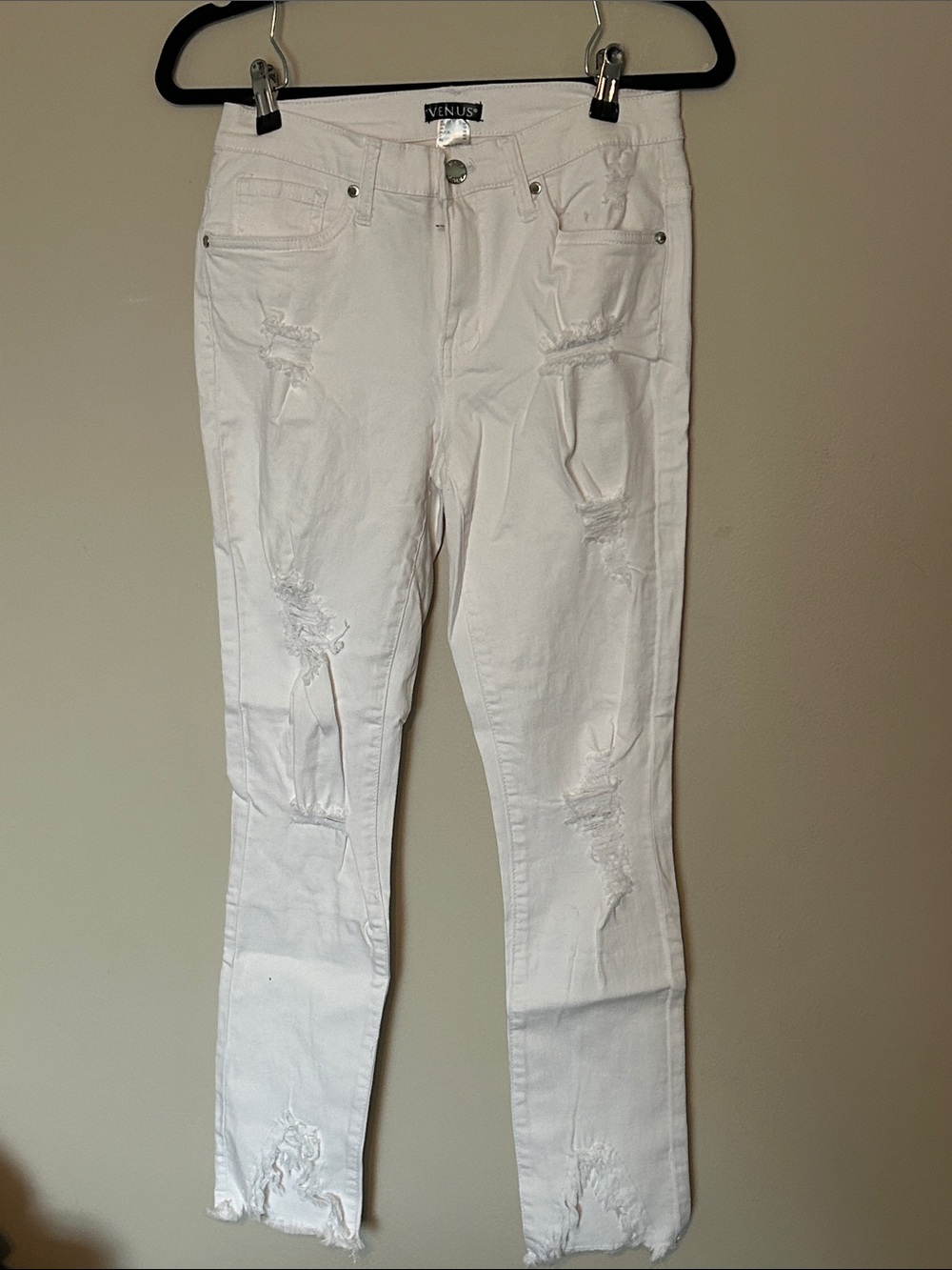 VENUS White Distressed Skinny Jeans